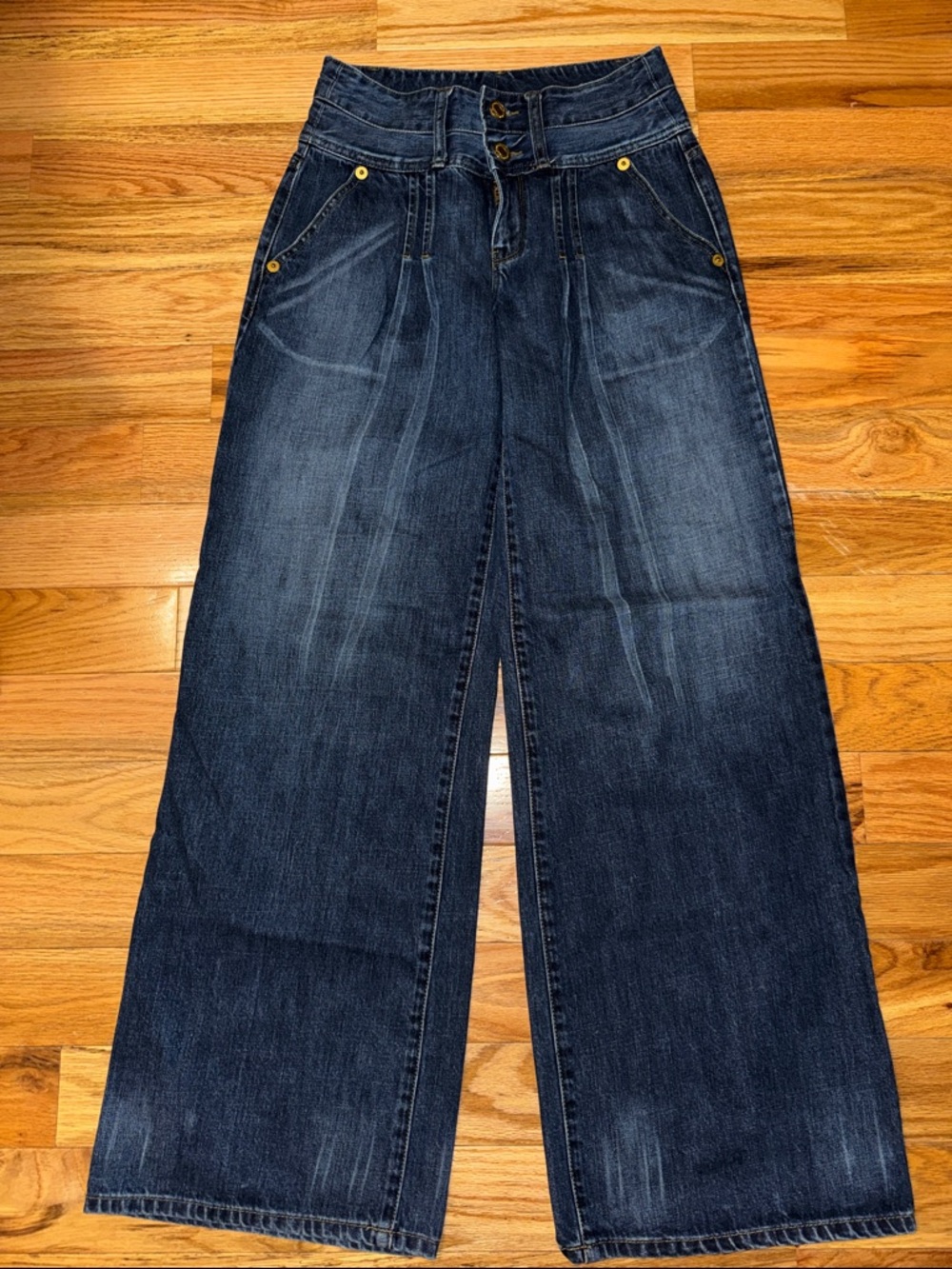London Jeans Vintage Y2K Pleated Wide Leg Jeans Trouser High Waist size 6.